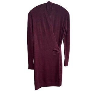 Reitmans Burgandy Wine Dress Faux Wrap Surplice Neckline Midi, Winter, Size XS